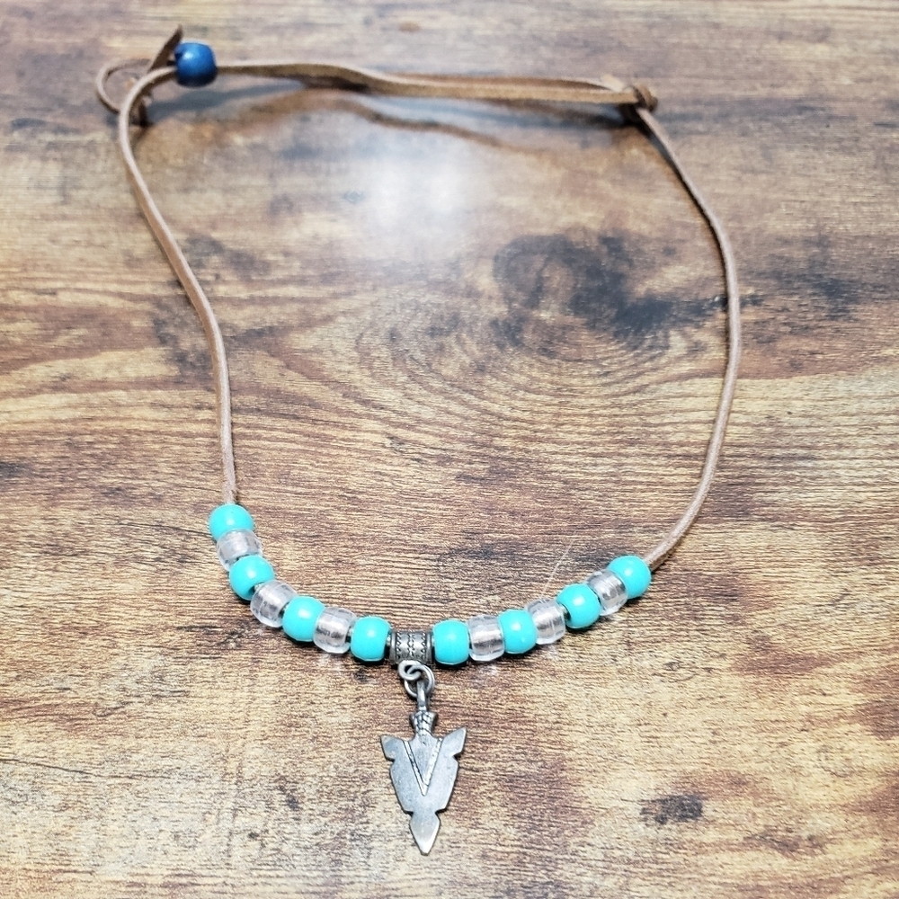 boho leather arrow head adjustable necklace